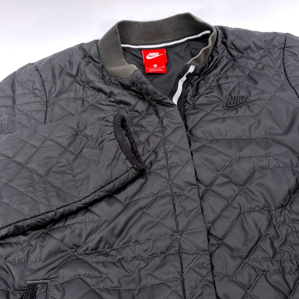Nike Mens Primaloft Quilted Bomber Jacket Black Geometric Insulated Small